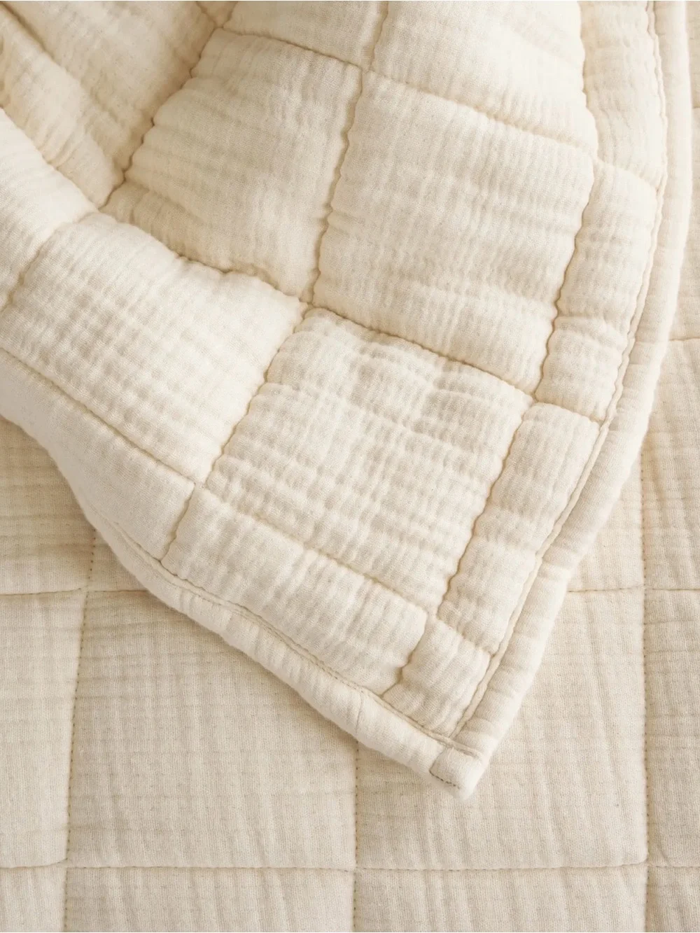 Quince NWOT Organic Cotton Gauze Box Quilt Undyed King/Cal King 1189